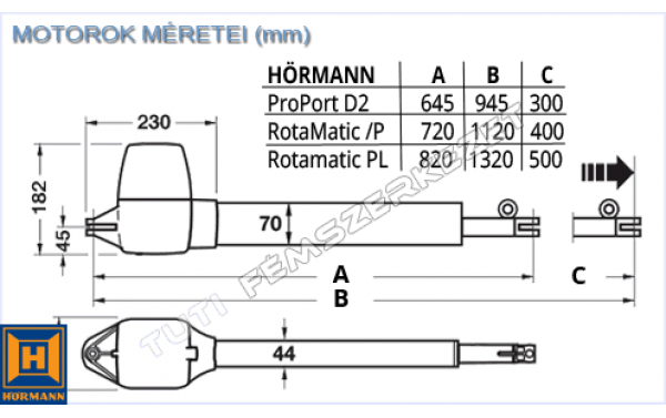 Hörmann RotaMatic P 2 kapunyitó szett (lökethossz: 400mm)