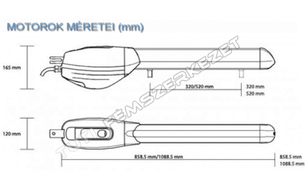 Roger R20/300 kétszárnyas kapunyitó szett intenzív használatra (lökethossz: 300mm)